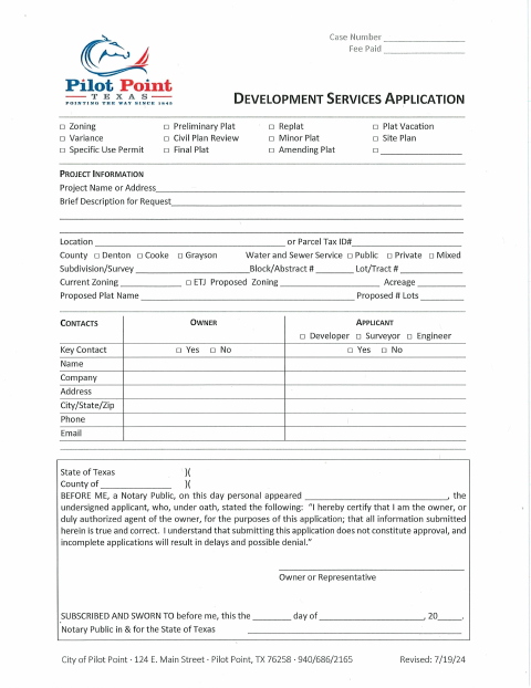 First page of the Plat Checklist and Application
