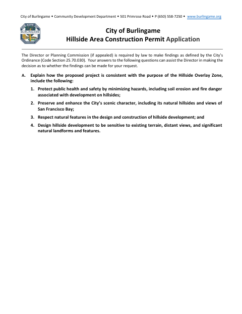 First page of the Hillside Area Construction Permit Application
