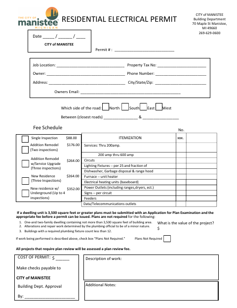 First page of the Residential Electrical Permit