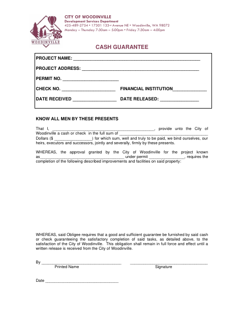 First page of the Cash Guarantee