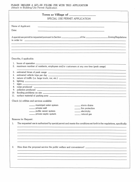 First page of the Special Use Permit Application