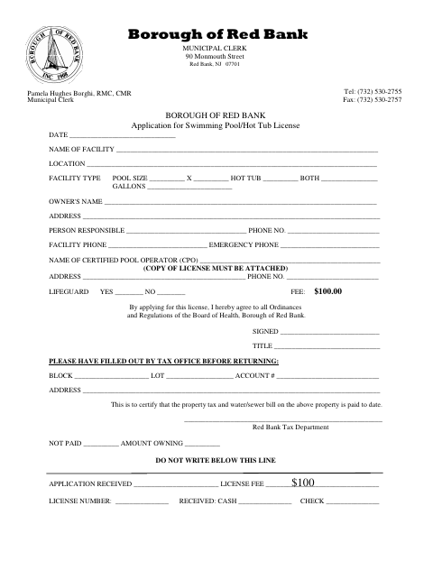 First page of the Application for Swimming Pool/Hot Tub License