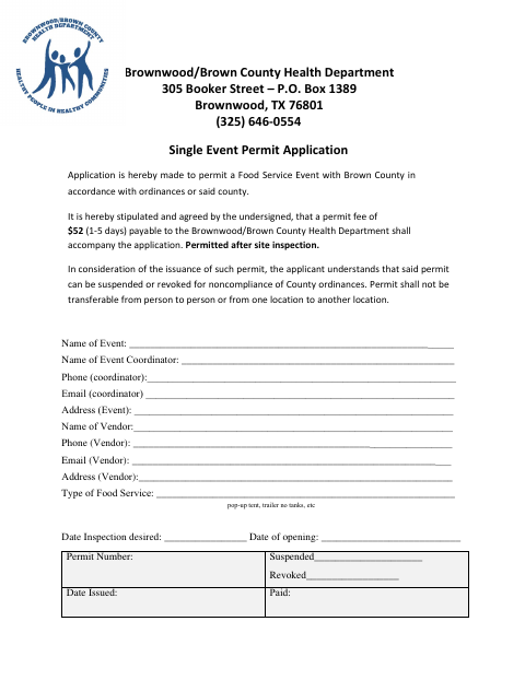 First page of the Single Event Permit Application