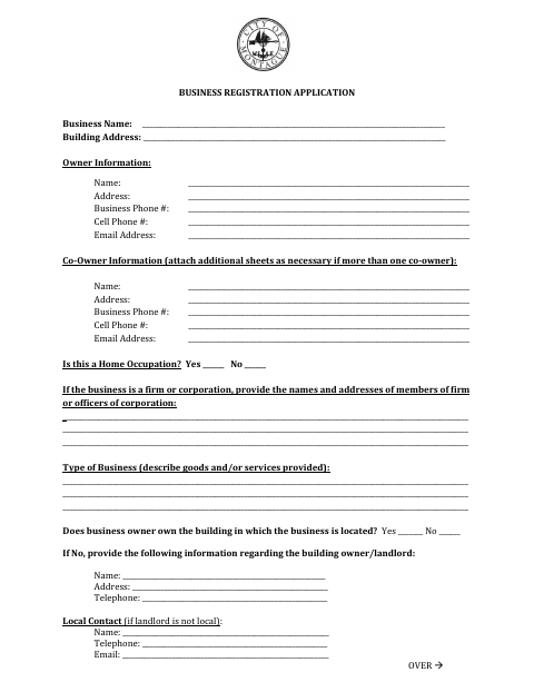 First page of the Business Registration Application
