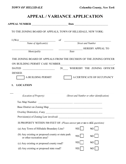 First page of the Appeal / Variance Application
