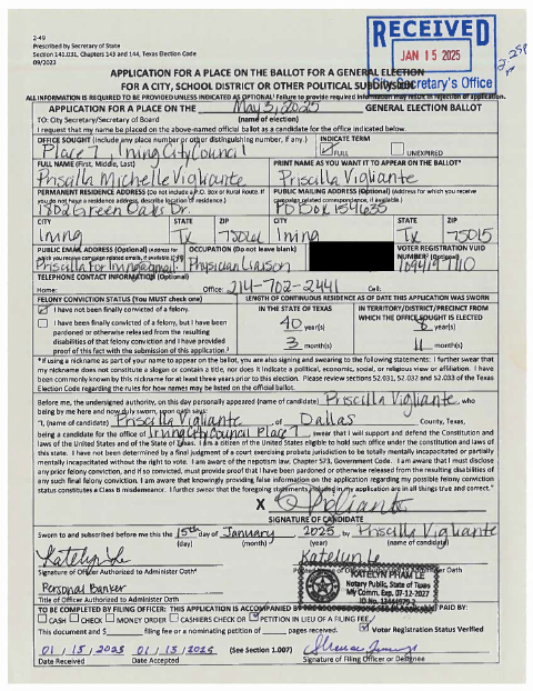 First page of the Application for a Place on the Ballot