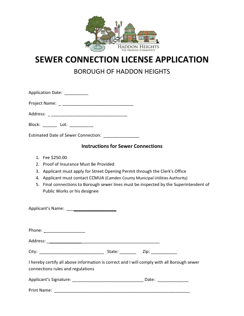 First page of the Sewer Connection License Application