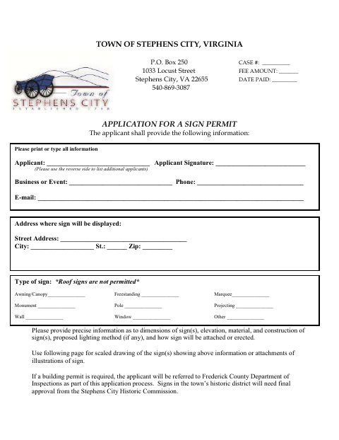 First page of the Application for a Sign Permit