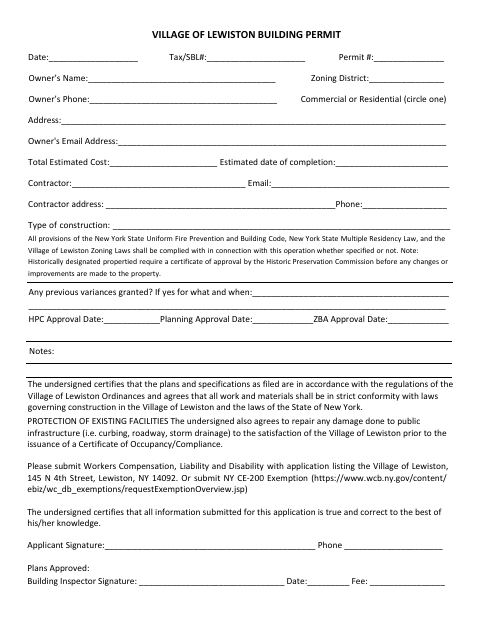 First page of the Building Permit Application