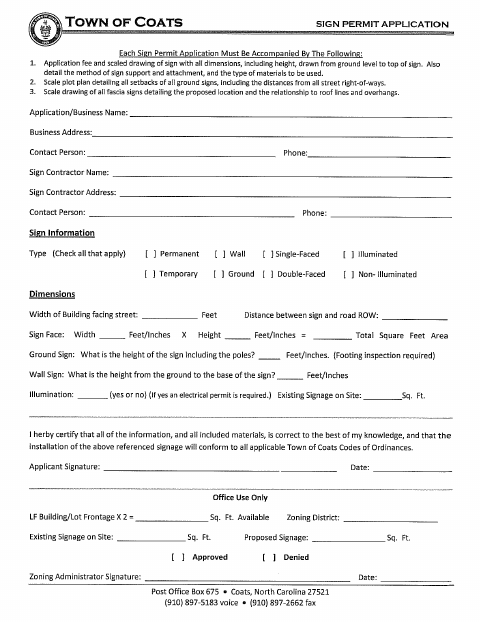 First page of the Sign Permit Application