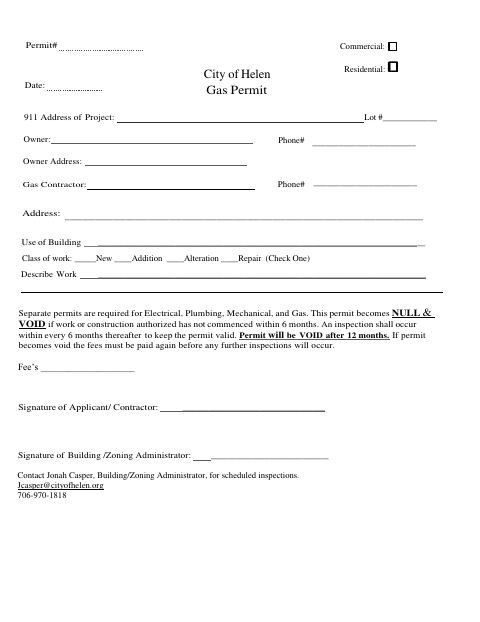 First page of the Gas Permit