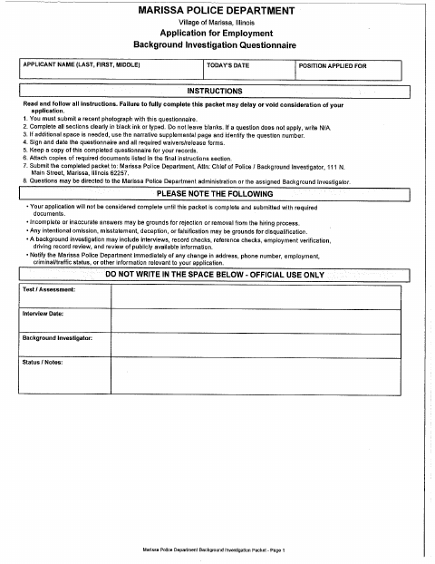 First page of the Police Officer Application