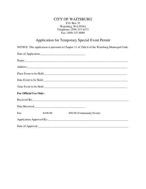 First page of the Application for Temporary Special Event Permit
