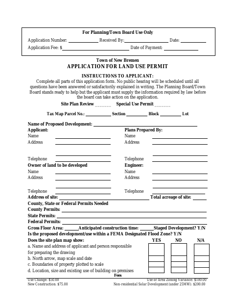 First page of the Application for Land Use Permit