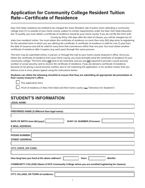 First page of the Certificate of Residence