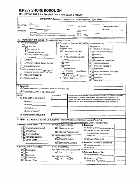 First page of the Plan Examination and Building Permit Application