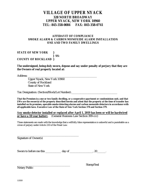 First page of the Smoke and Carbon Monoxide Alarm Affidavit