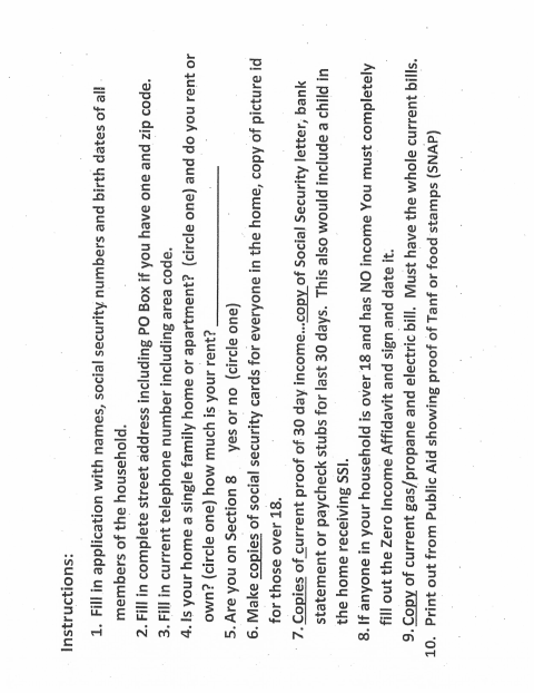First page of the LIHEAP Assistance Application