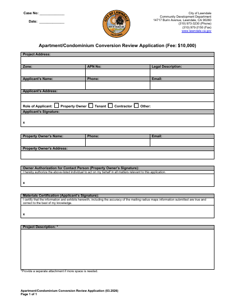 First page of the Apartment/Condominium Conversion Review Application