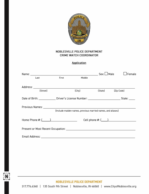 First page of the Crime Watch Coordinator Application