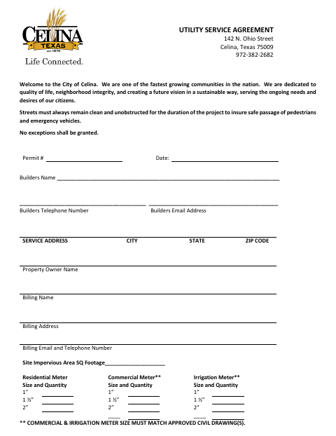 First page of the Utility Service Agreement