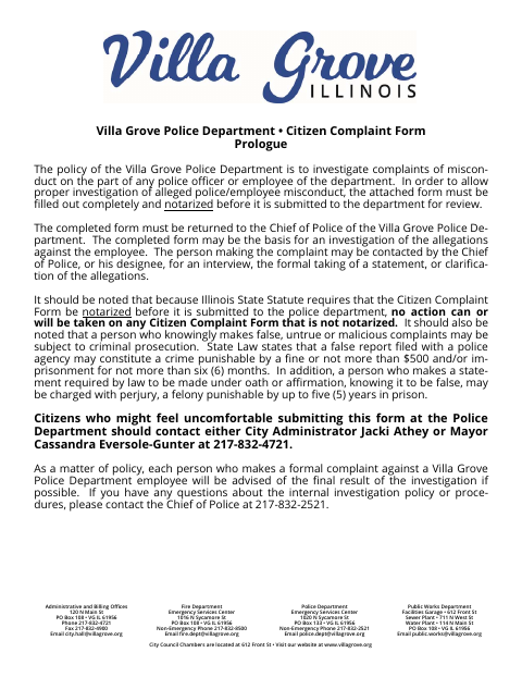First page of the Citizen Complaint Form