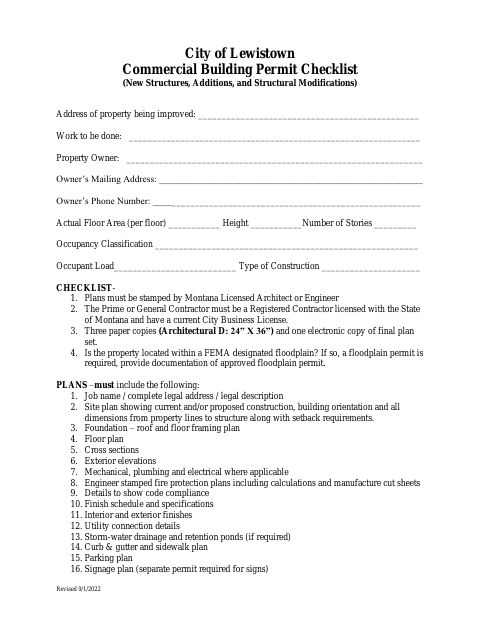 First page of the Commercial Building Permit Checklist