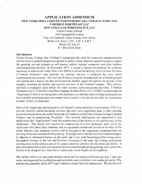 First page of the Application Addendum – Alternative Location