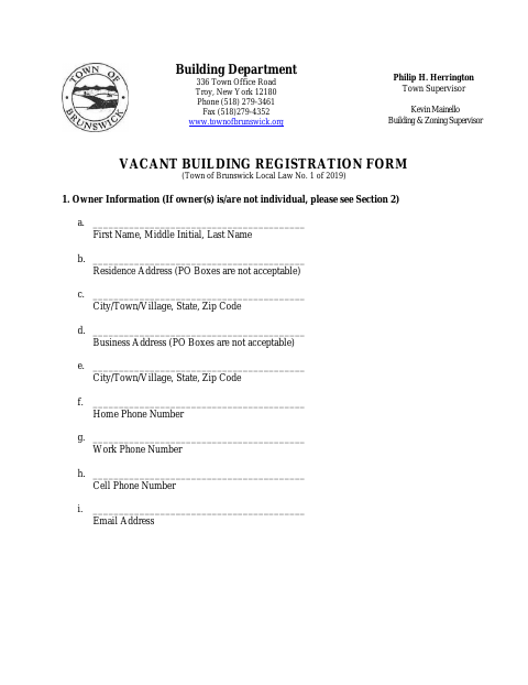 First page of the Vacant Building Registration Form