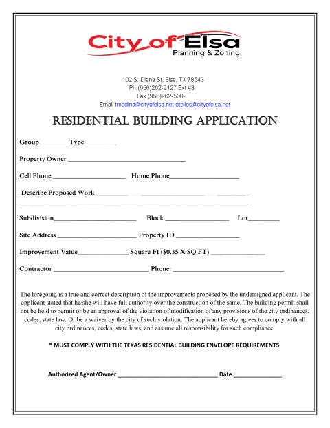 First page of the Residential Building Application