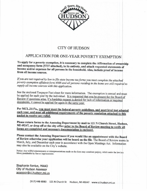 First page of the Poverty Exemption Application and Guidelines