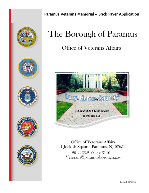 First page of the Veterans Memorial Brick Paver Application