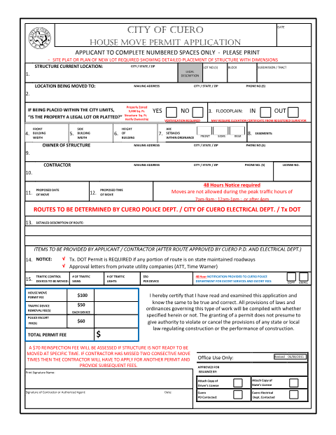 First page of the House Move Permit Application