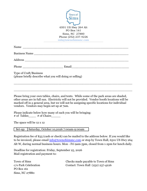 First page of the Vendor Registration Form