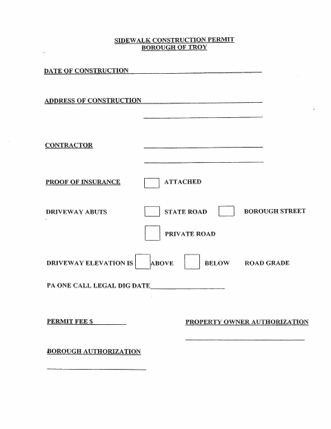 First page of the Sidewalk Construction Permit