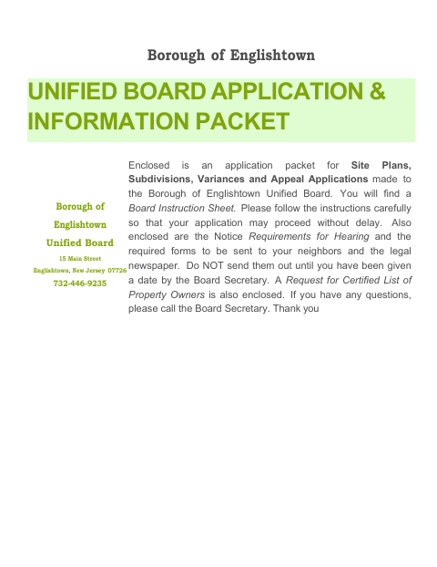 First page of the Unified Board Application & Information Packet