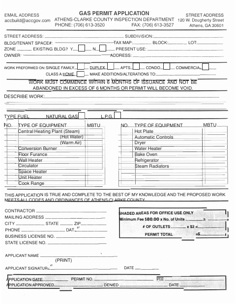 First page of the Gas Permit Application