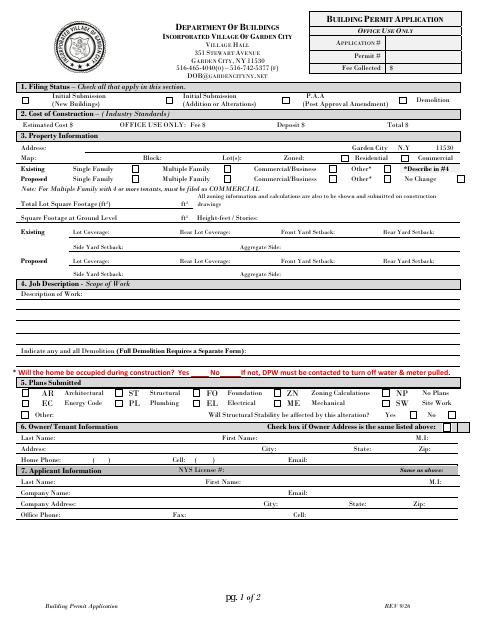 First page of the Building Permit Application