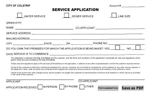 First page of the Service Application
