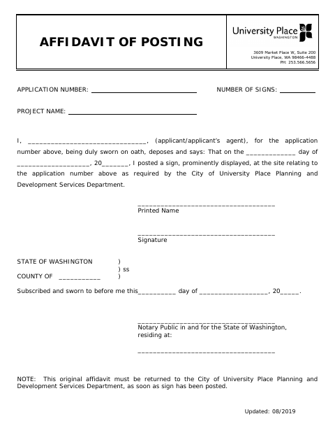 First page of the Public Notice Signs Affidavit of Posting