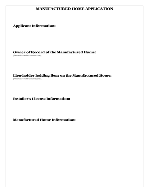 First page of the Manufactured Home Application