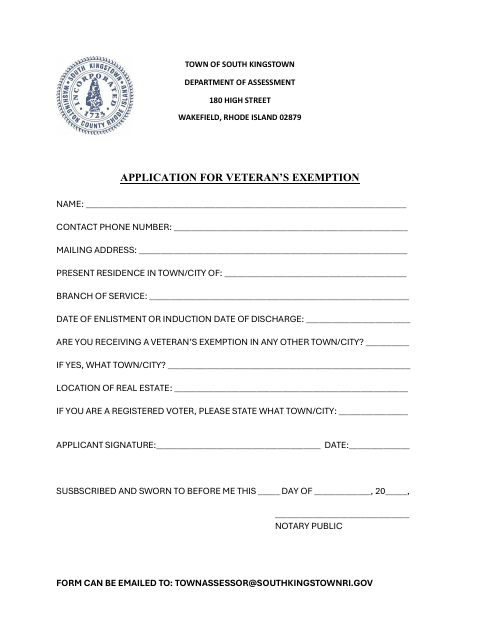 First page of the Veteran’s Exemption Application