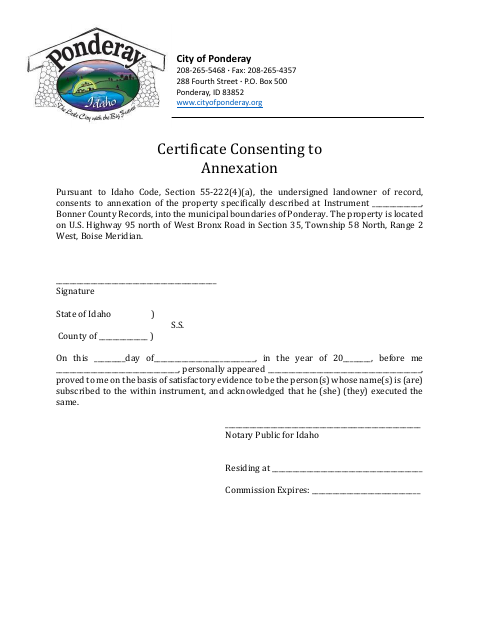 First page of the Certificate Consenting to Annexation