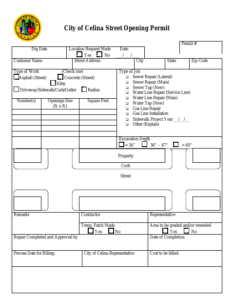 First page of the Street Opening Permit
