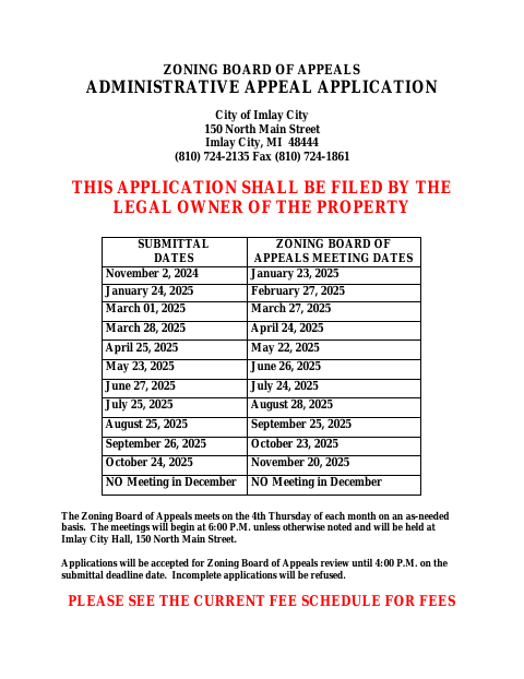 First page of the Zoning Board of Appeals Administrative Appeal Application