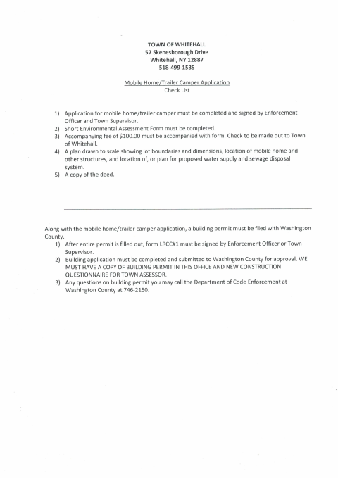First page of the Mobile Home/Trailer Camper Application