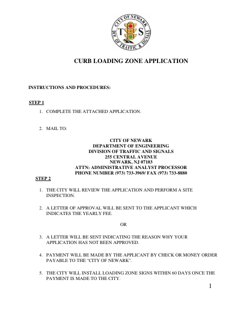 First page of the Curb Loading Zone Application