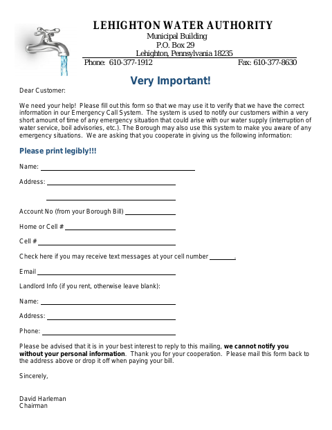 First page of the Emergency Contact Form