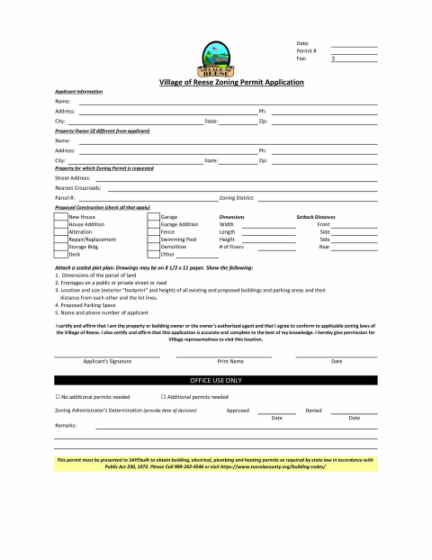First page of the Zoning Permit Application