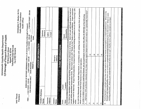 First page of the Temporary Food License Application